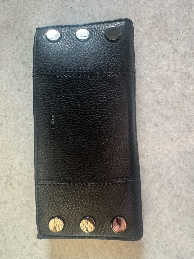 Hammitt Black Pebble Leather Key & Card Holder With Gunmetal Studs